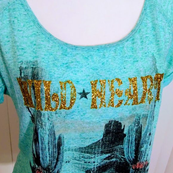 TEE*SHORT SLEEVE*TEAL COLOR DESERT SCENE*RANSOM BRAND*WOMEN SIZE 1X. - Picture 3 of 8